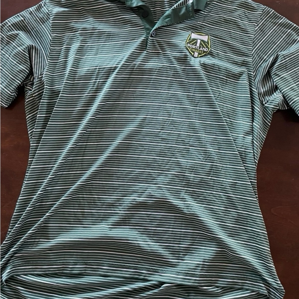 Adidas: Portland Timbers Soccer Striped Dri-fit Polo Shirt (Large)